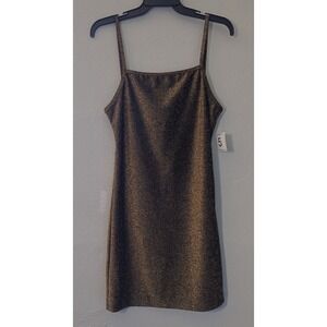 5B Style Bodycon Mini Dress Womens‎ Large Spaghetti Straps Gold Party Club Glam